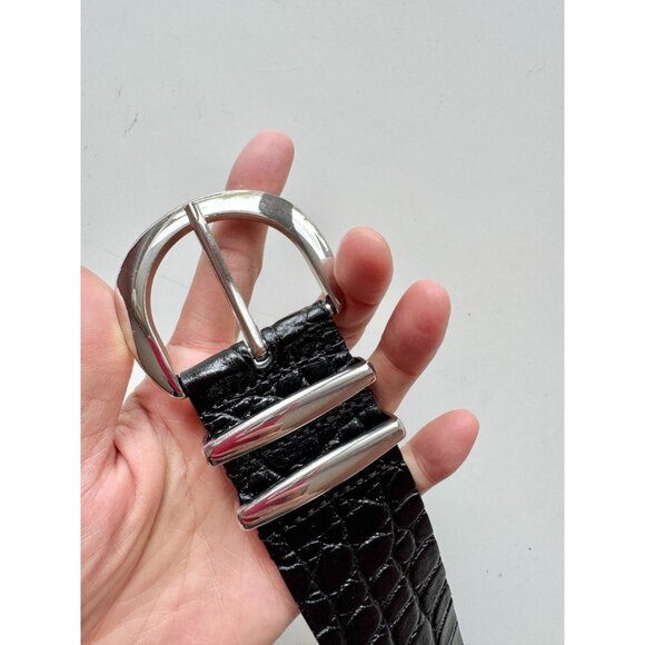 NWT ZARA Black Croc Embossed Leather Hip Belt, Size 85 - Picture 4 of 10
